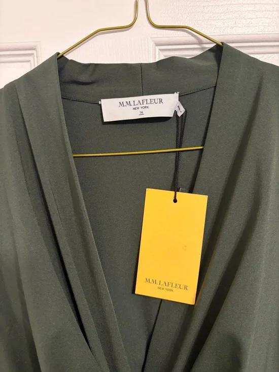 MM. LaFleur Deep Green Wrap-Style Carly Long Sleeve Dress in Stretch Crepe - Picture 2 of 3
